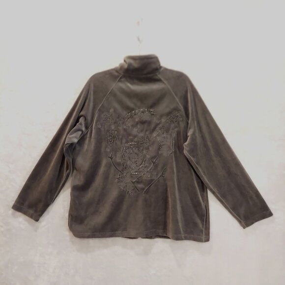 Chico's Spa Womens XL jacket Zip Charcoal Velour Beaded Quilted Embossed design - Picture 5 of 14